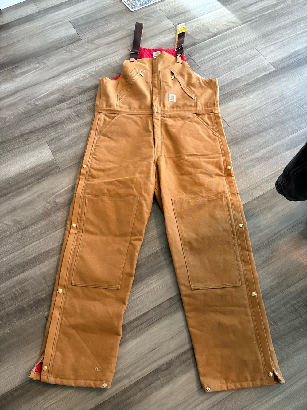Brand New Carhartt Tan Duck Canvas Bib Overalls with Red Lining 42x34